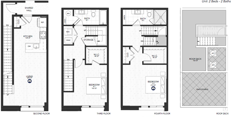 four different floor plans of a modern apartment